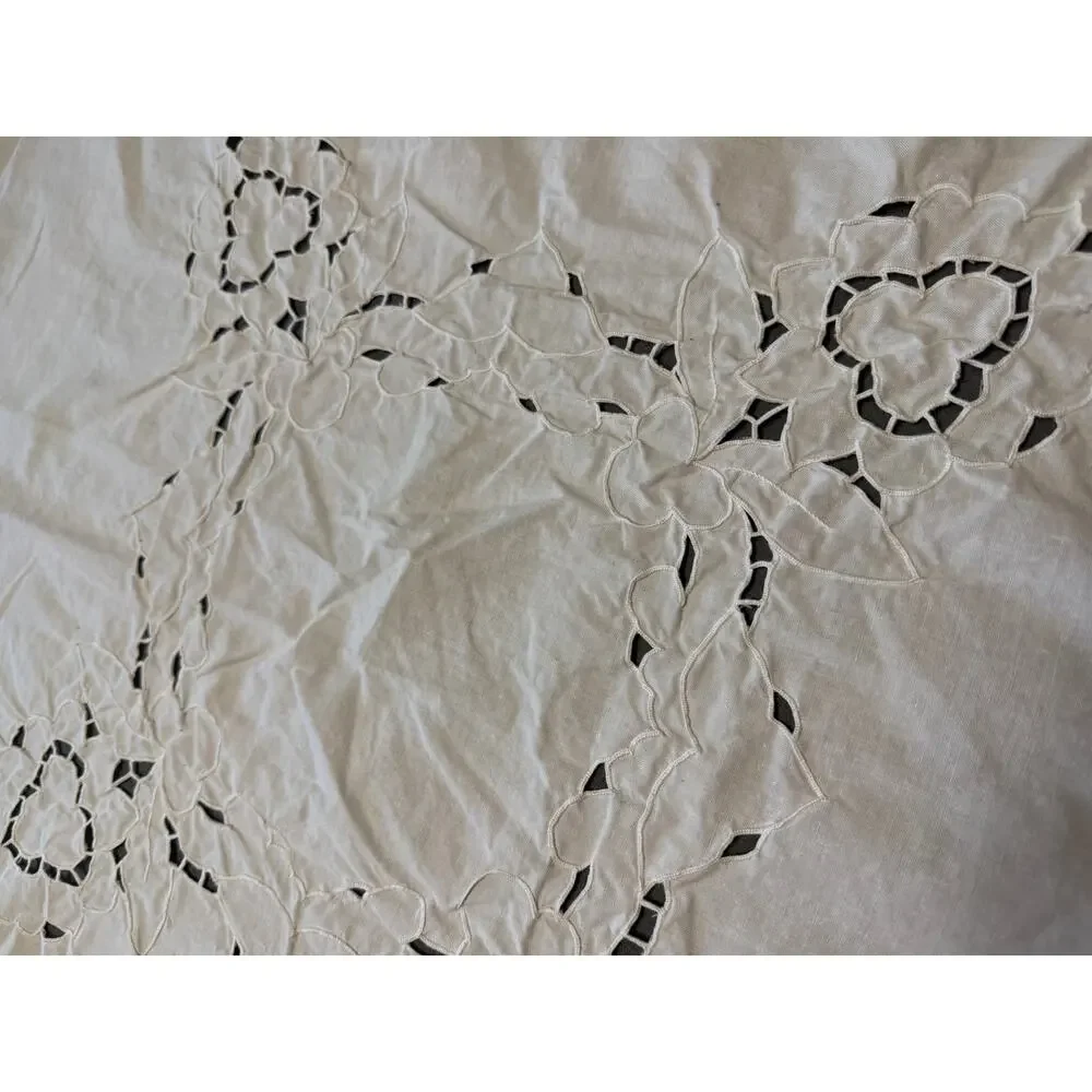 Vintage Battenburg Lace White Cutwork Small Square Tablecloth Cottagecore 30x30